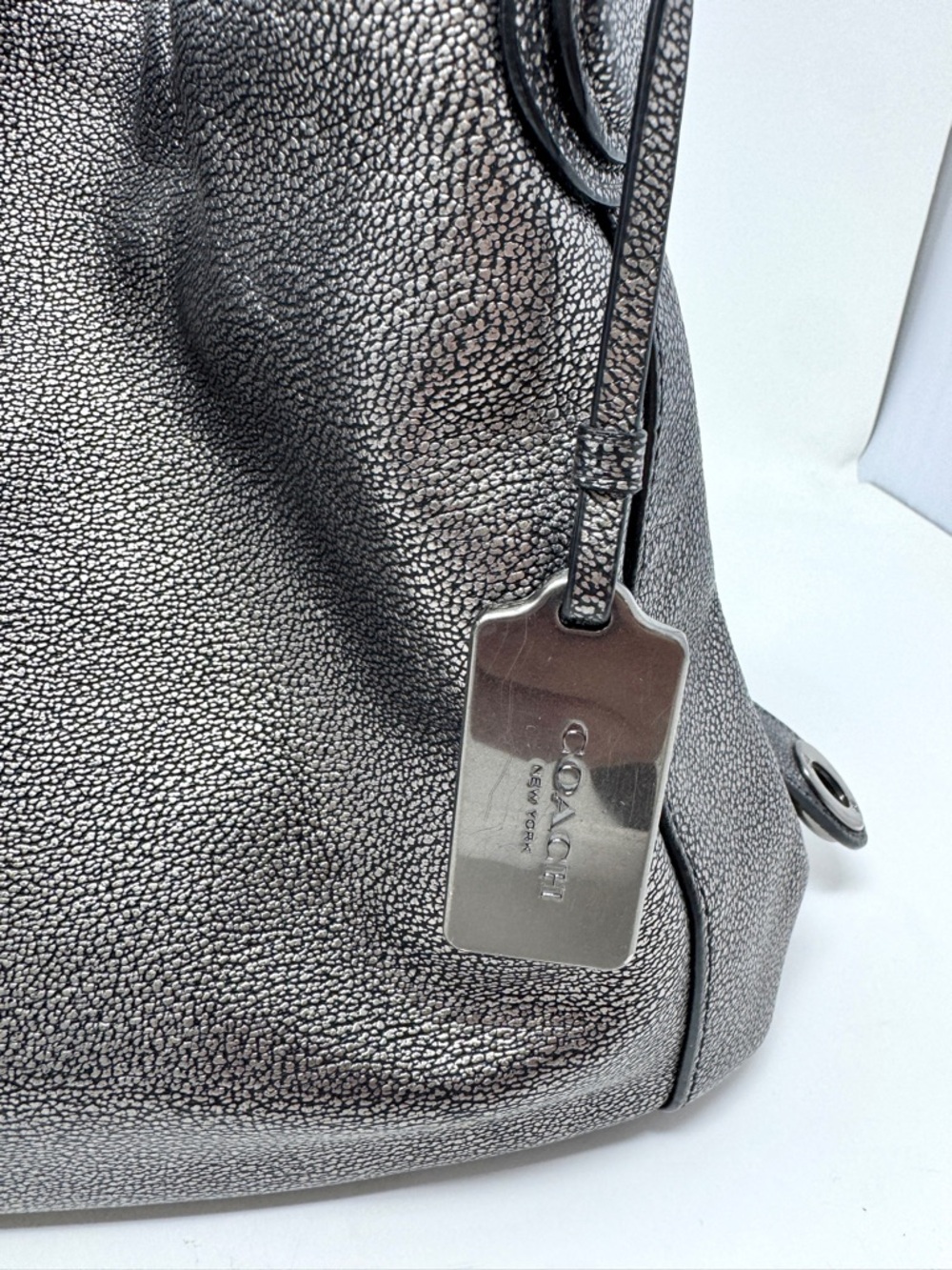 Coach Edie Metallic Gunmetal Pebbled Leather Shoulder Bag Tote - Picture 5 of 16